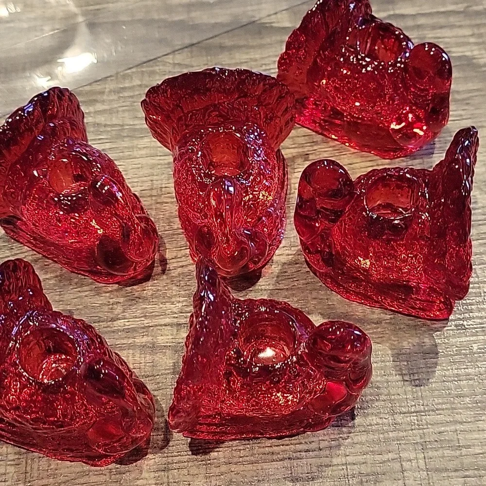 Turkey Candle Holders,set Of 6/ Holds Mini Tapers,EUC/ RED GLASS